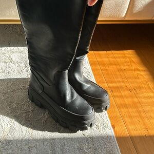 Circus Black knee high combat boots worn once